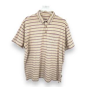 Patagonia squeaky clean polo shirt organic cotton gold red stripe pocket XL